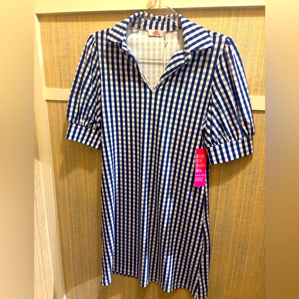Aryeh Blue & White Gingham dress NWT med